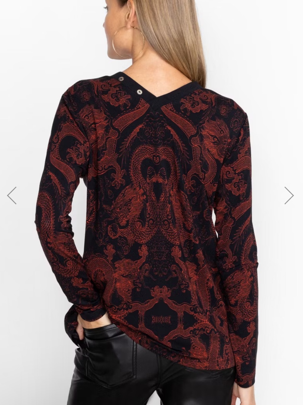 Johnny Was MAYLA BUTTON NECK L/S TEE Dragon Print Long-Sleeve V-Neck Top - Picture 3 of 3